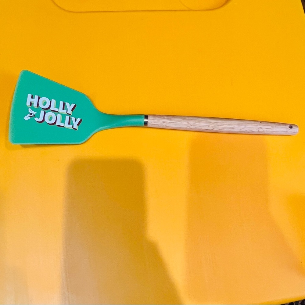 H For Happy Holiday Turner /Spatula In Green Wooden Handle Holly Jolly Writing